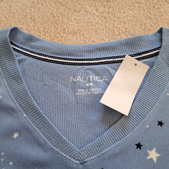 ❤️ Nautica Fleece Pajama Top Womens Medium Blue Stars Print | Top Only - Picture 4 of 6